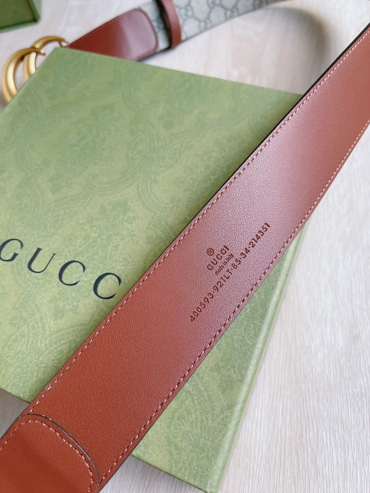 Gucci Ophidia GG Monogram 帆布和棕色皮革腰带 5