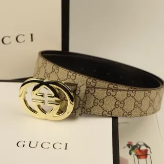 Gucci Ophidia Interlocking G 扣针 米色 GG Monogram 皮革腰带