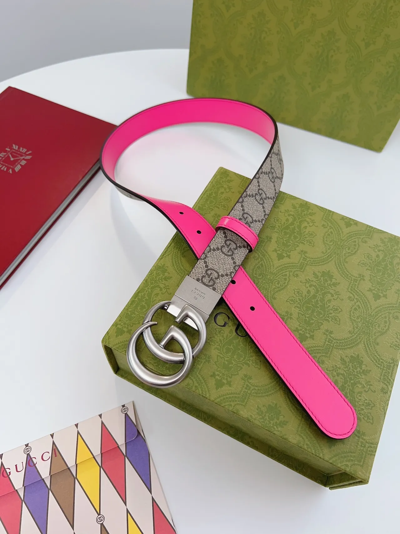 Gucci Ophidia Bege Rosa Interlocking Double G Fivela GG Monogram Cinto Canvas Couro 6