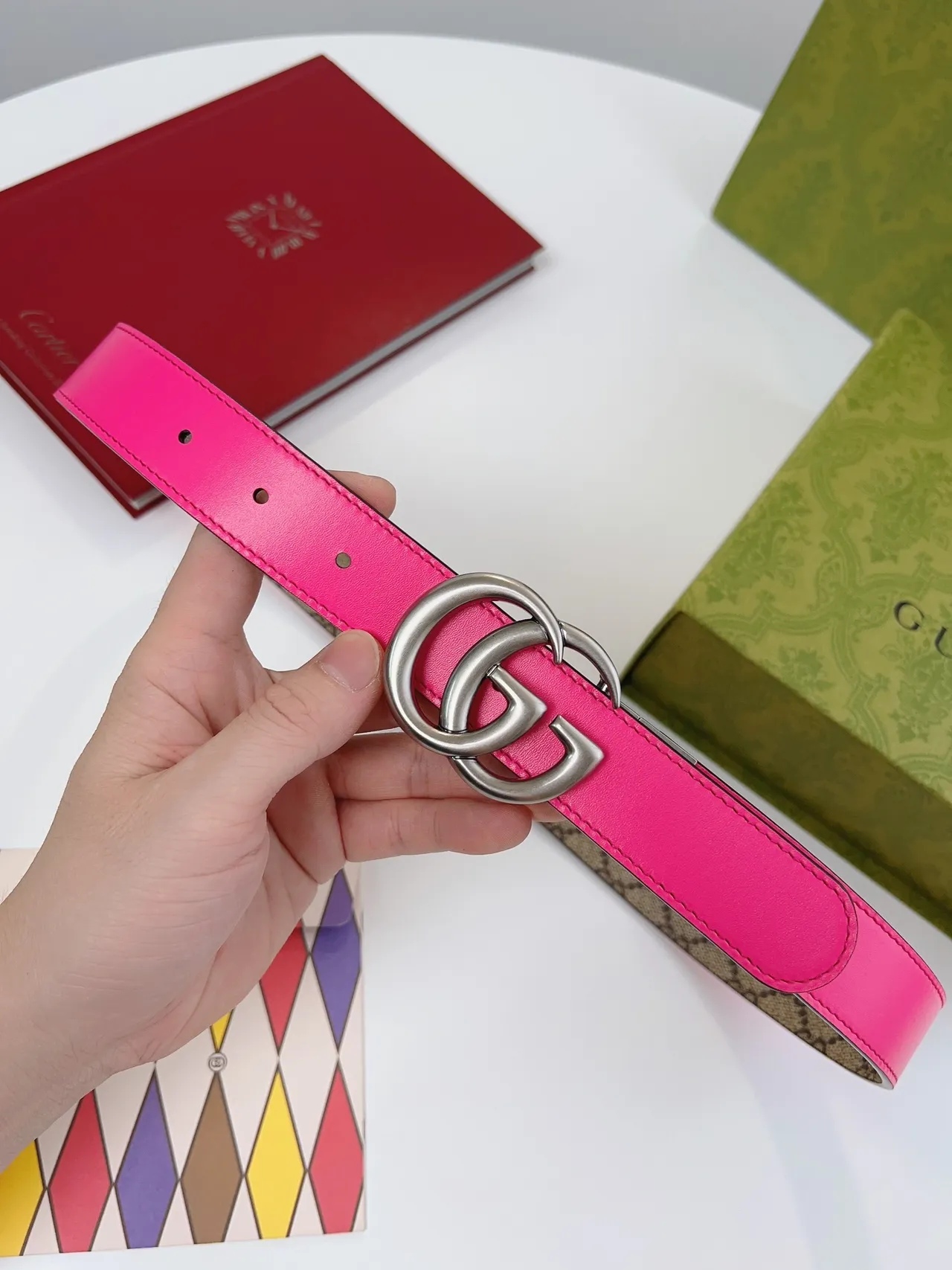Gucci Ophidia Bege Rosa Interlocking Double G Fivela GG Monogram Cinto Canvas Couro 7