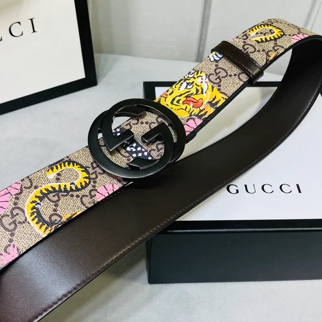 Gucci Ophidia Tiger and Floral Print Leather Belt 2