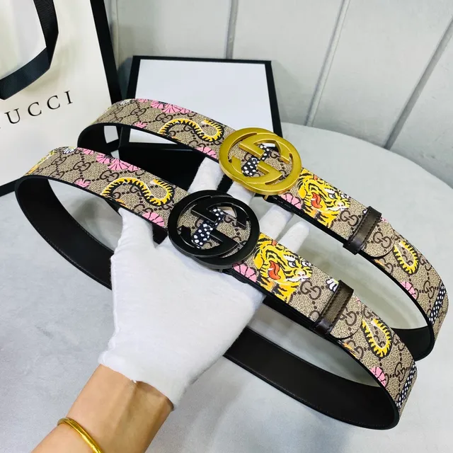 Gucci Ophidia Tiger and Floral Print Leather Belt 7