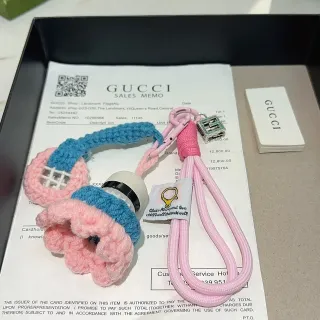 Gucci Pink Blue Hand-Crocheted Floral Motif Phone Accessory