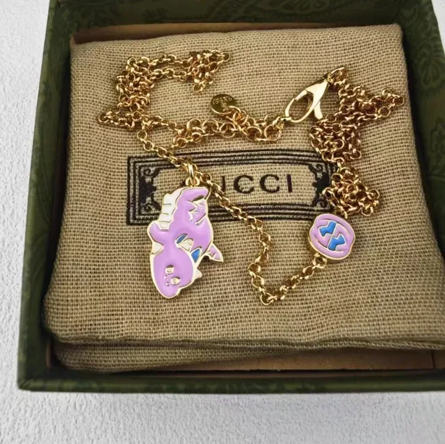 Gucci Pink Gold Enamel Pendant Chain-Link Necklace 5