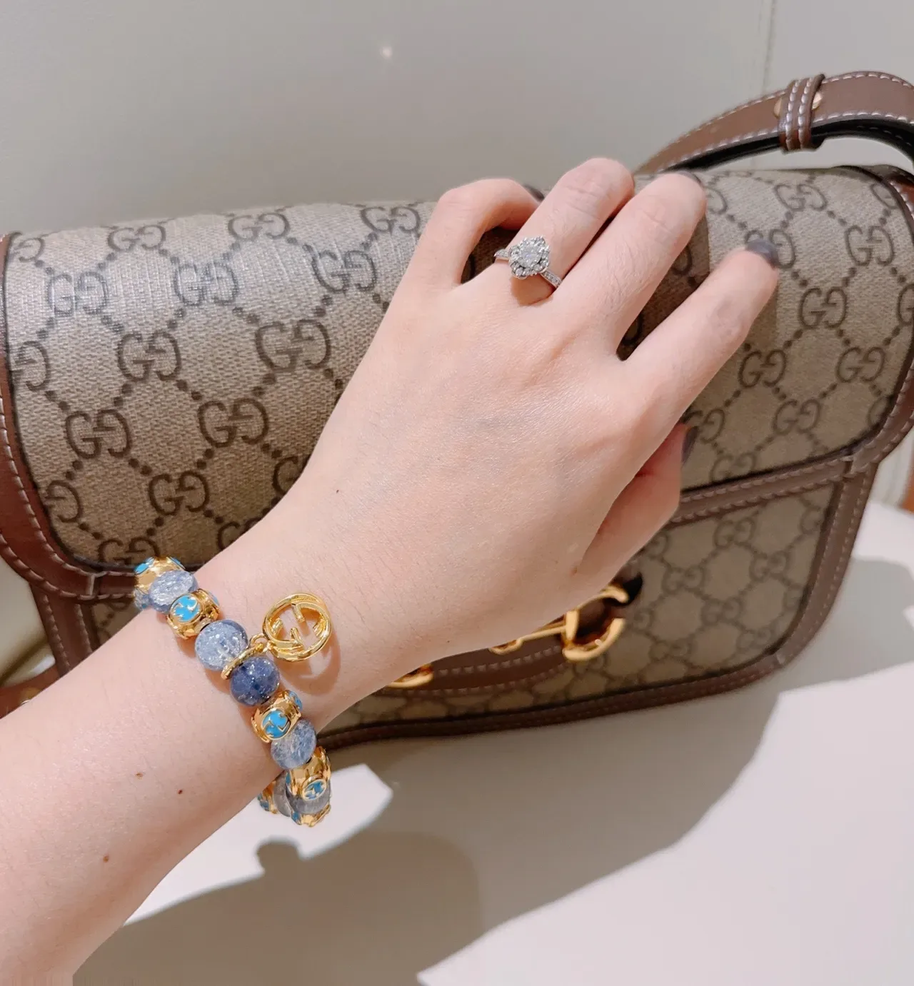 Gucci Purple Gold Beaded Crackle Stone Bracelet 2