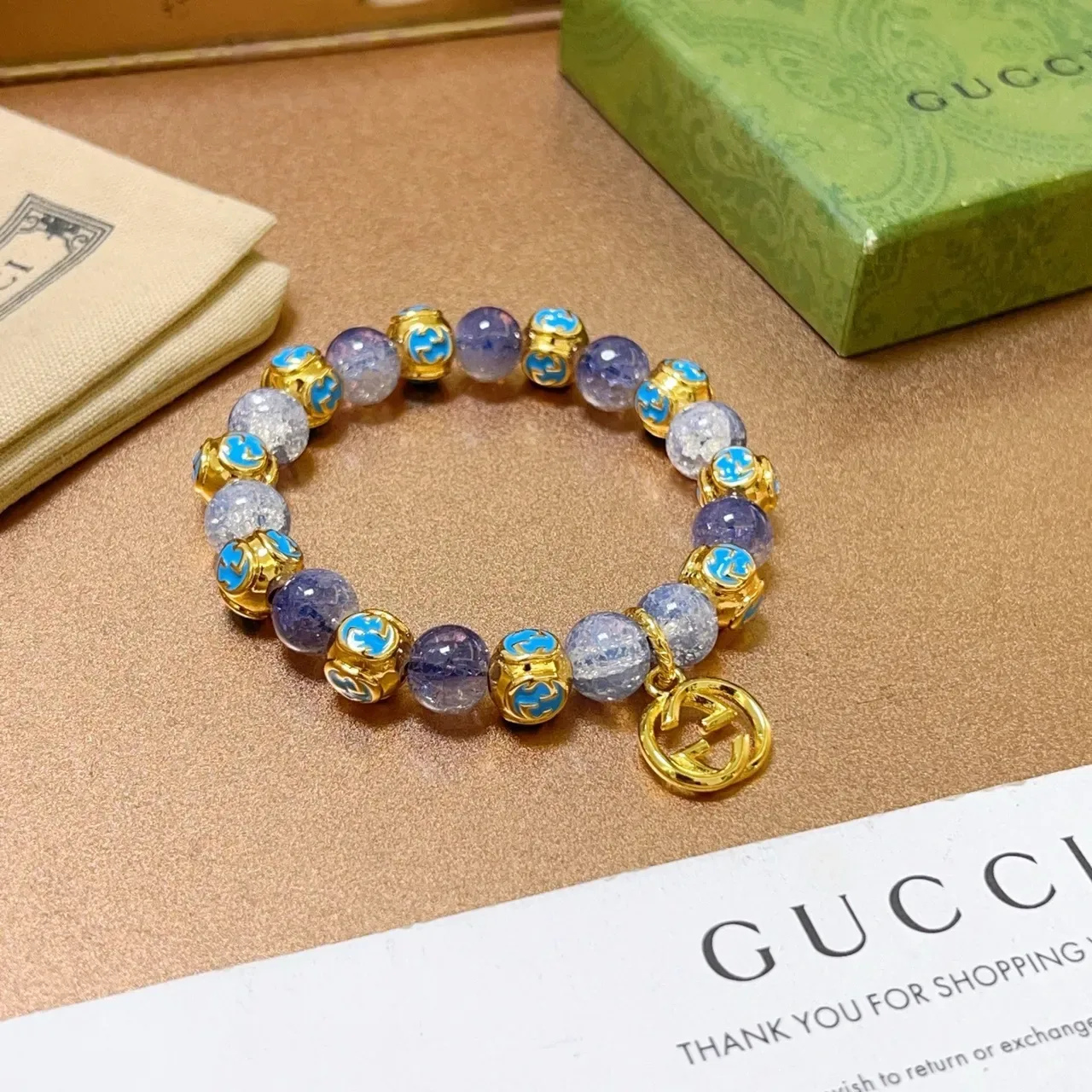 Gucci Purple Gold Beaded Crackle Stone Bracelet 3