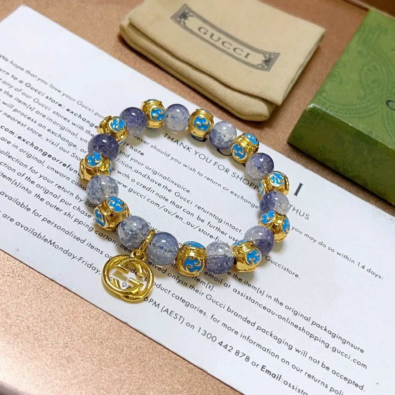 Gucci Purple Gold Beaded Crackle Stone Bracelet 4
