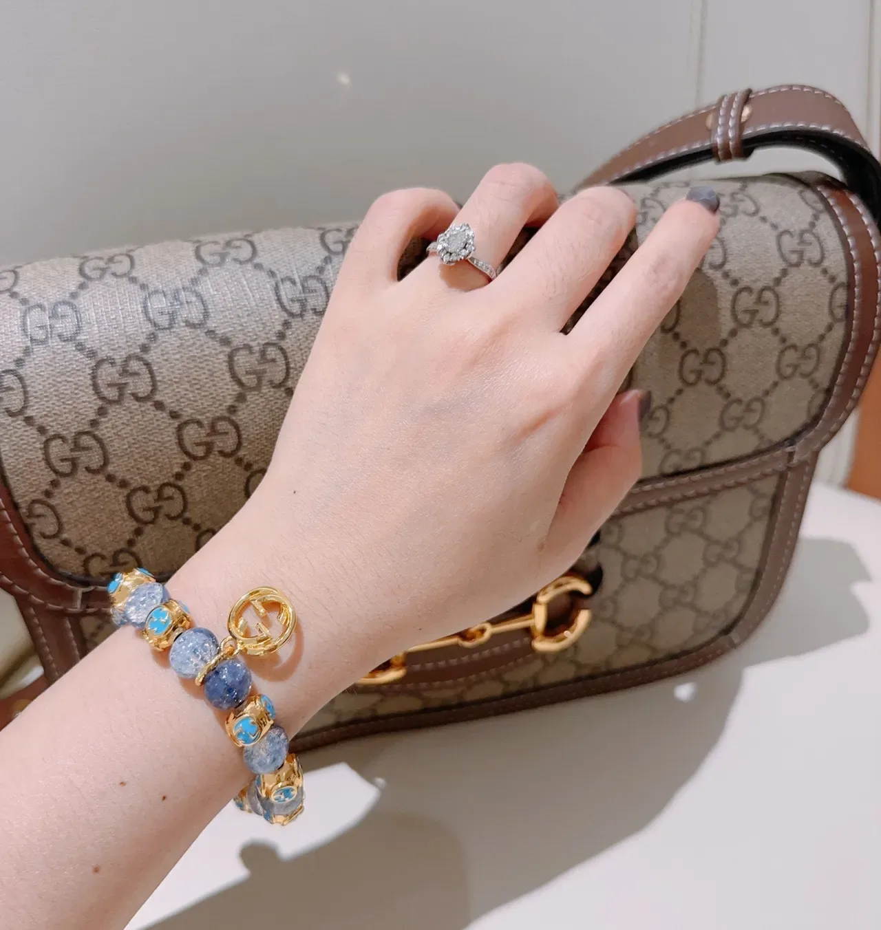 Gucci Purple Gold Beaded Crackle Stone Bracelet 5