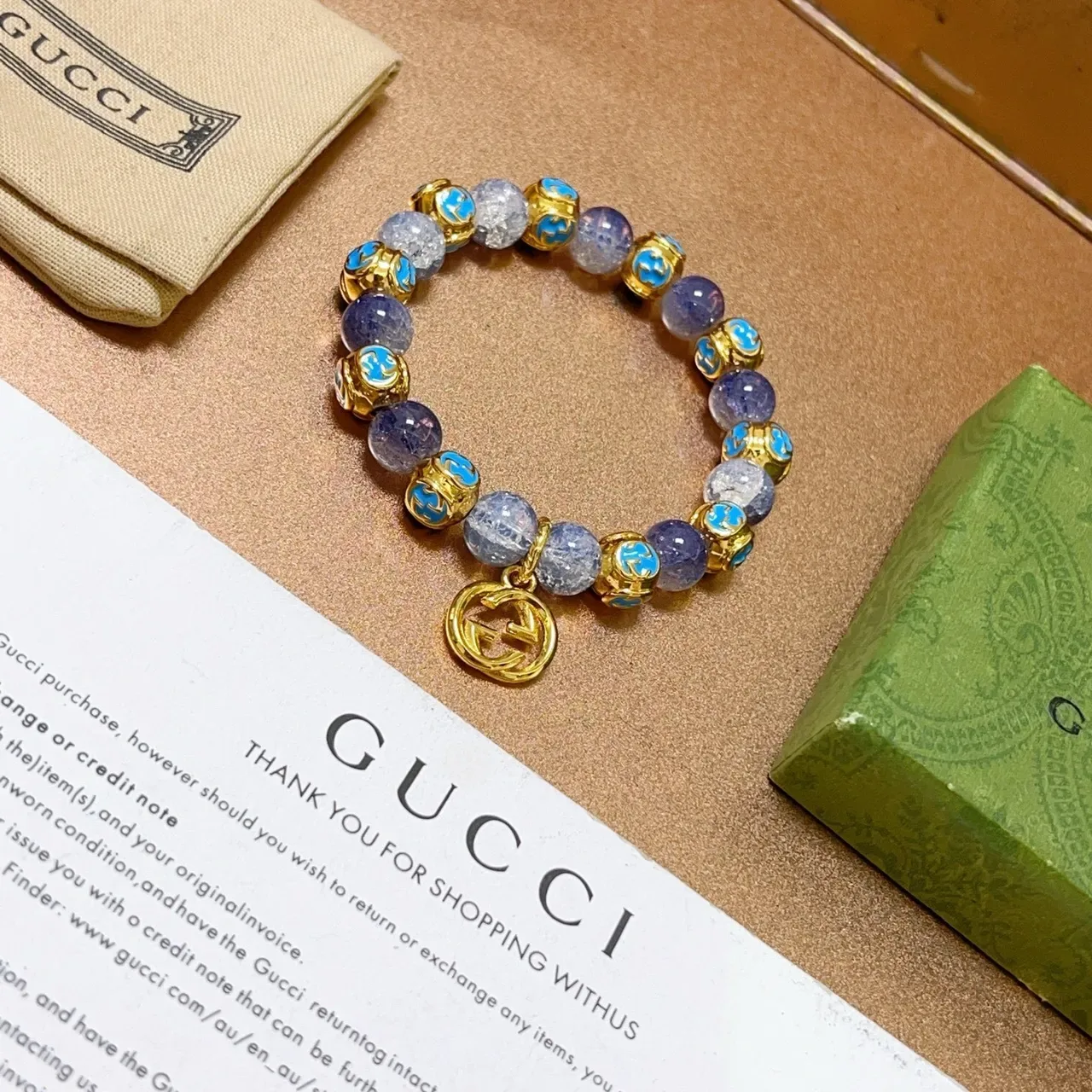 Gucci Purple Gold Beaded Crackle Stone Bracelet 6