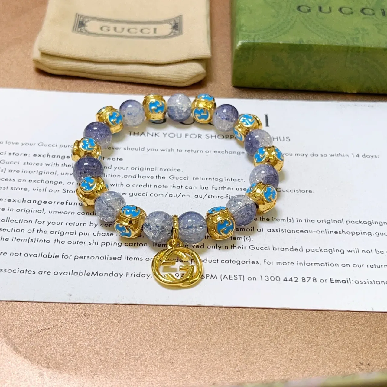 Gucci Purple Gold Beaded Crackle Stone Bracelet 8