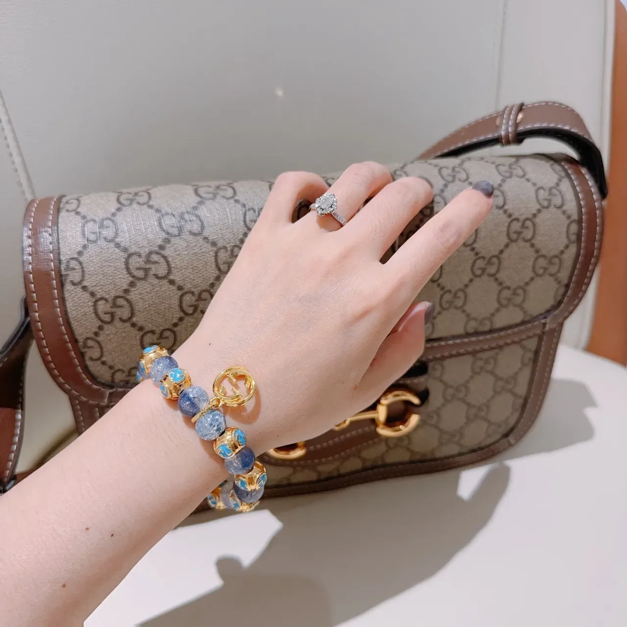 Gucci Purple Gold Beaded Crackle Stone Bracelet 9