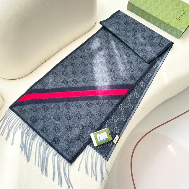 Gucci وشاح كشمير أحمر وأسود نمط مربعات منسوج نسيج صوفي مثل 6