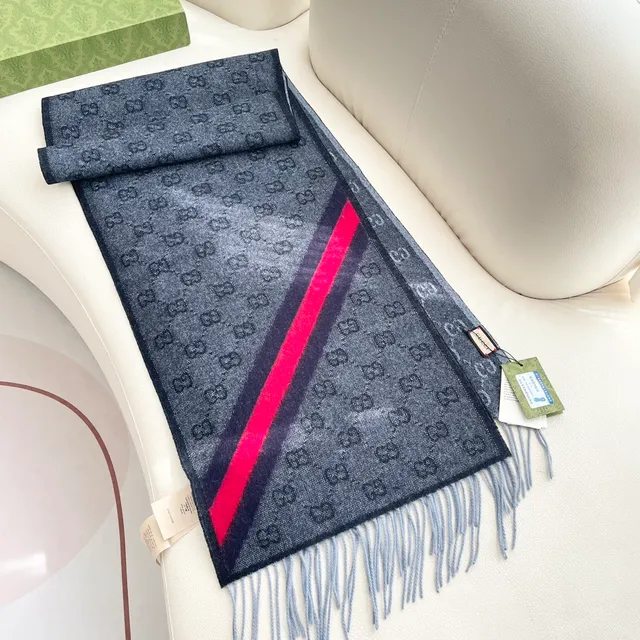 Gucci وشاح كشمير أحمر وأسود نمط مربعات منسوج نسيج صوفي مثل 7