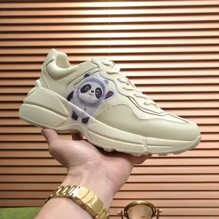 Gucci Rhyton Beige Black Sole Leather Upper Chunky Sneakers