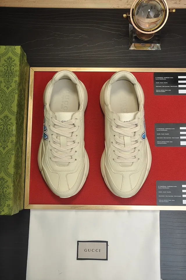 Gucci Rhyton Beige Blue Sole Graphic Side Panel Chunky Sneakers 4