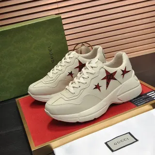 Gucci Rhyton Beige Red Sole Star Appliqués Chunky Sneakers