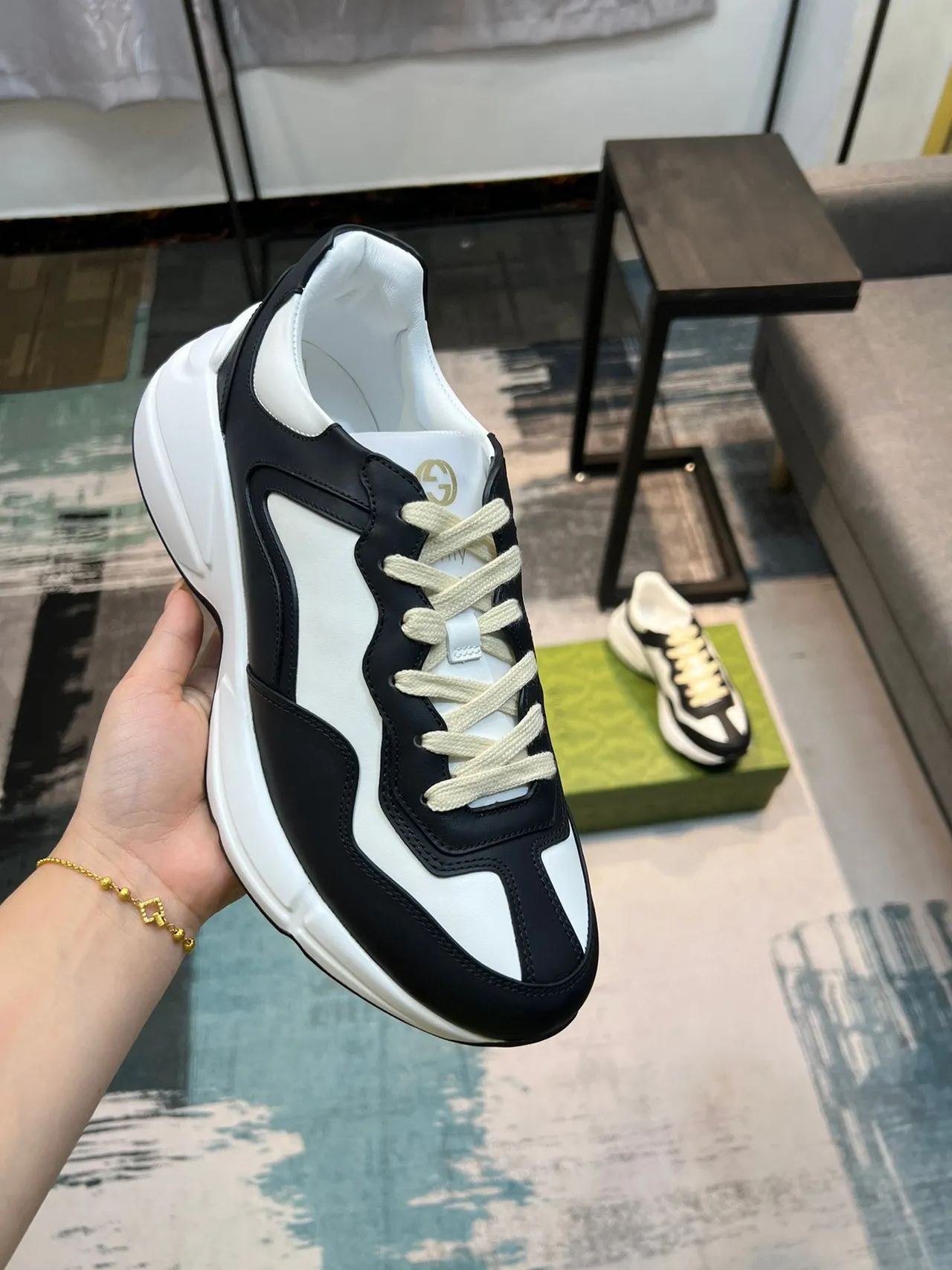 Gucci Rhyton Black and White Leather Chunky Sneakers 9