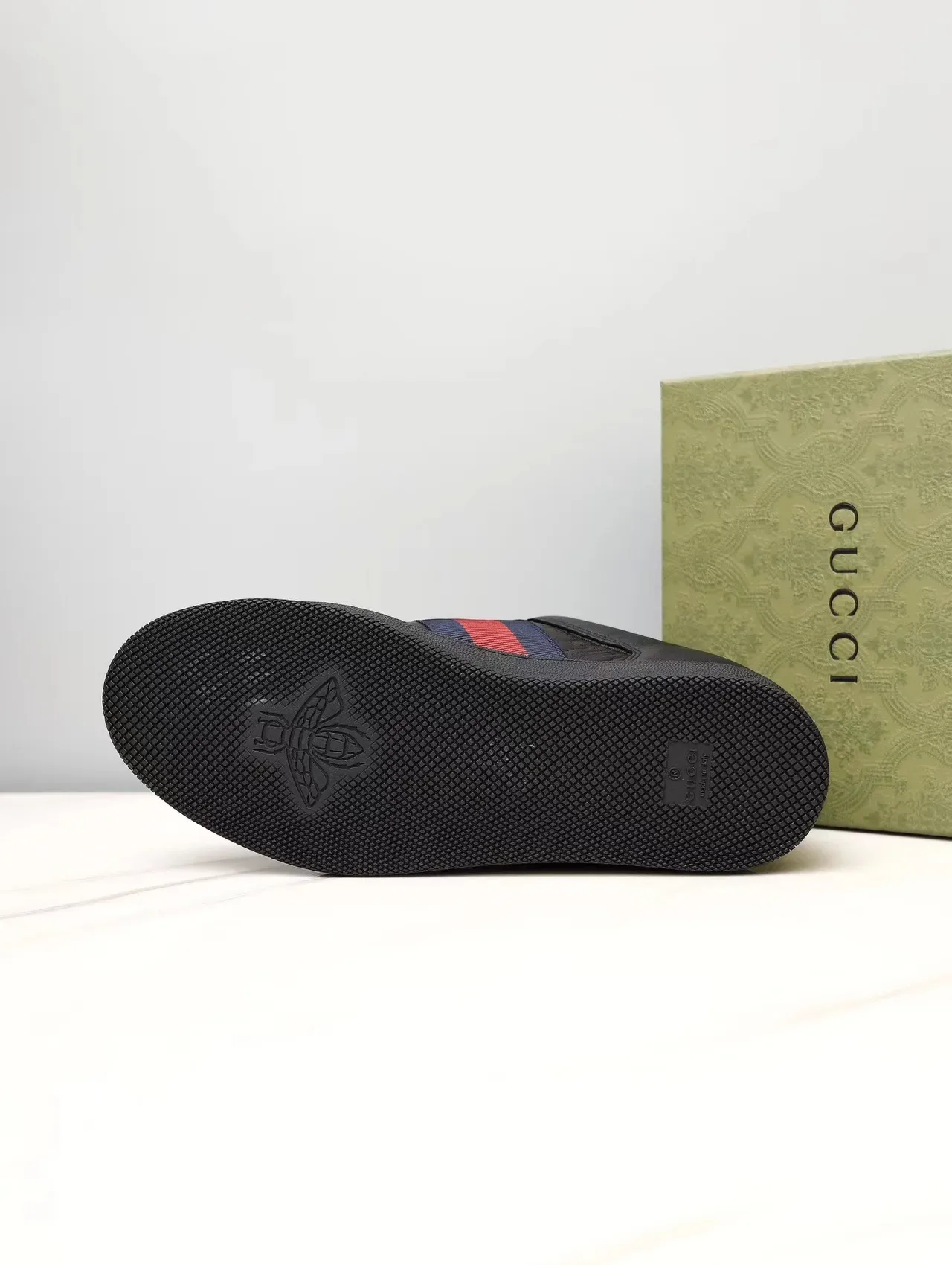 Gucci Rhyton Black Leather Embossed GG Web Stripe Lifestyle Sneakers 2