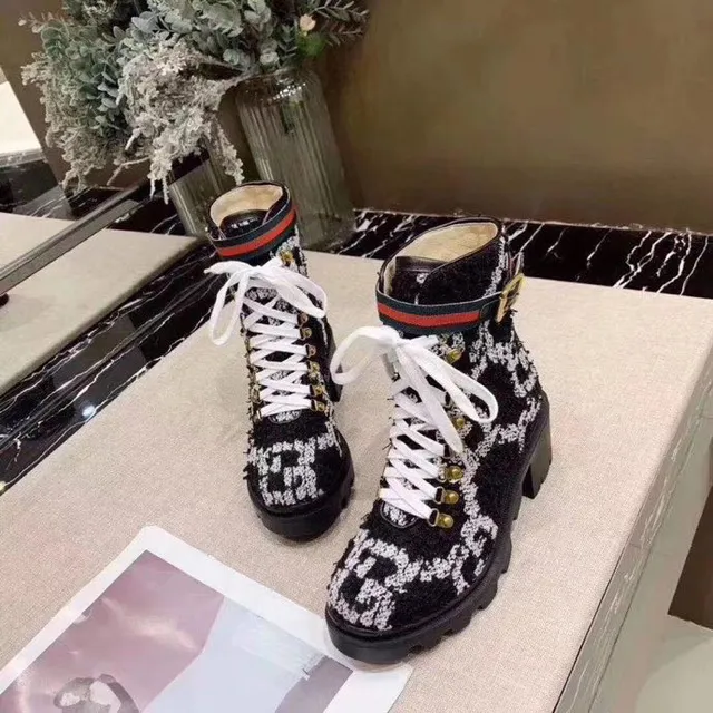 Gucci Rhyton Monogram ट्वीड एंकल बूट 4