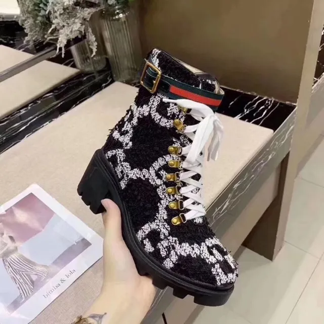 Gucci Rhyton Monogram ट्वीड एंकल बूट 8