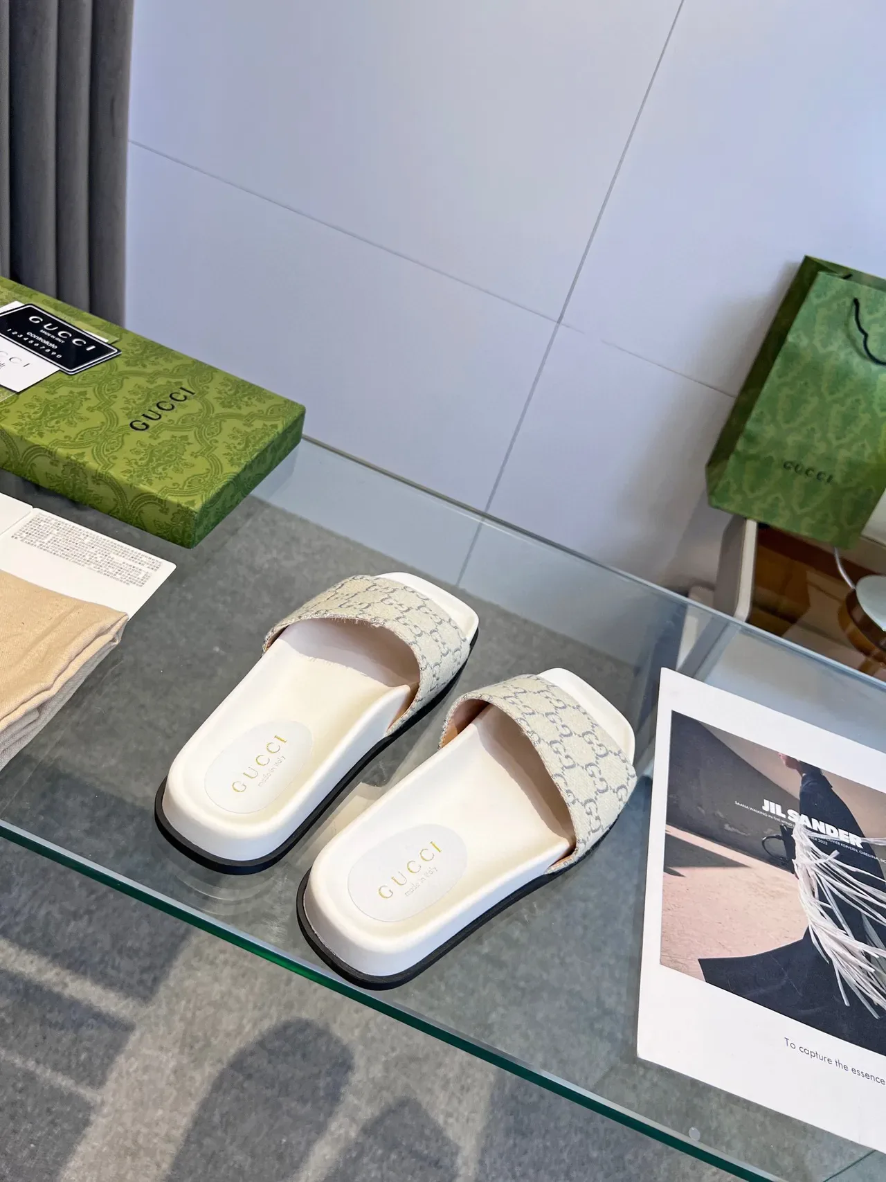 Gucci Screener Beige Glitter GG Monogram Slippers 4
