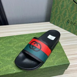 Gucci Screener 黑色、红色、绿色 Web 滑动拖鞋