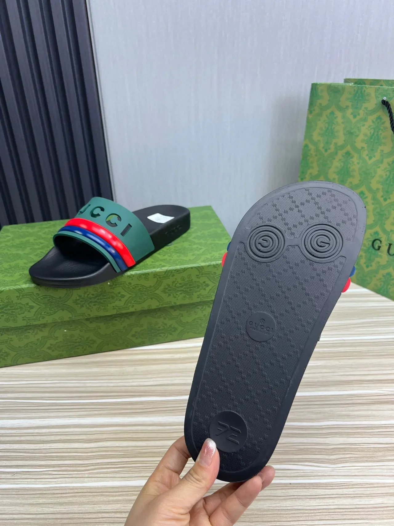 Gucci Screener Green Red Blue Web Strap Slippers 2