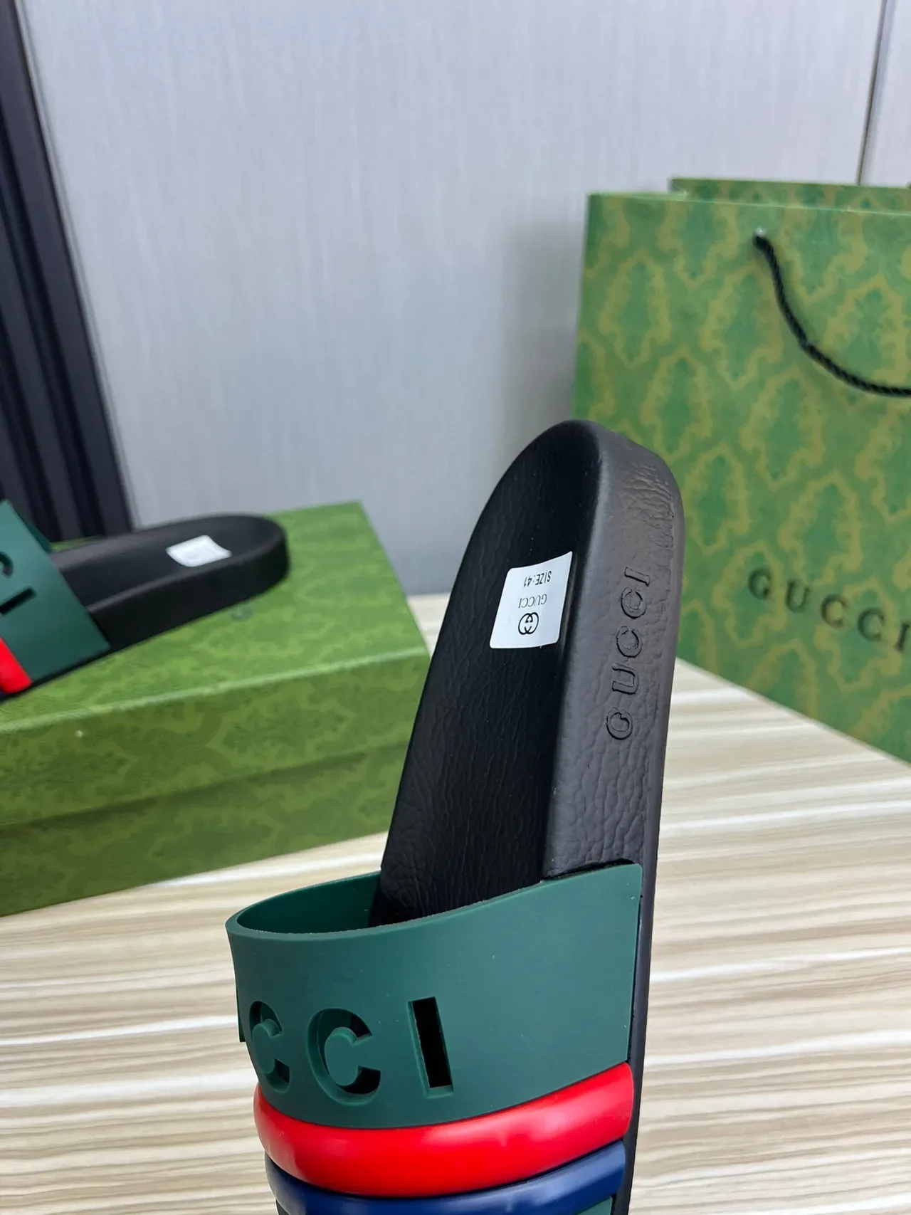 Gucci Screener Green Red Blue Web Strap Slippers 3