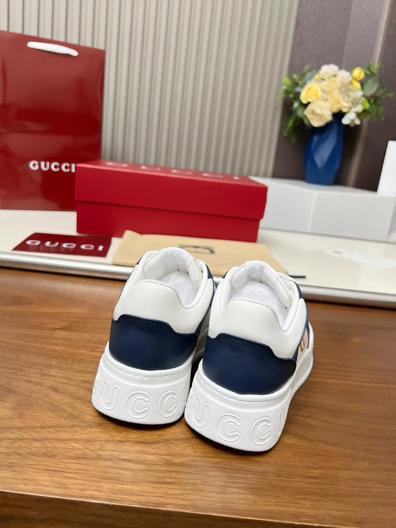 Gucci Screener Navy and White Platform Lifestyle Sneakers 5
