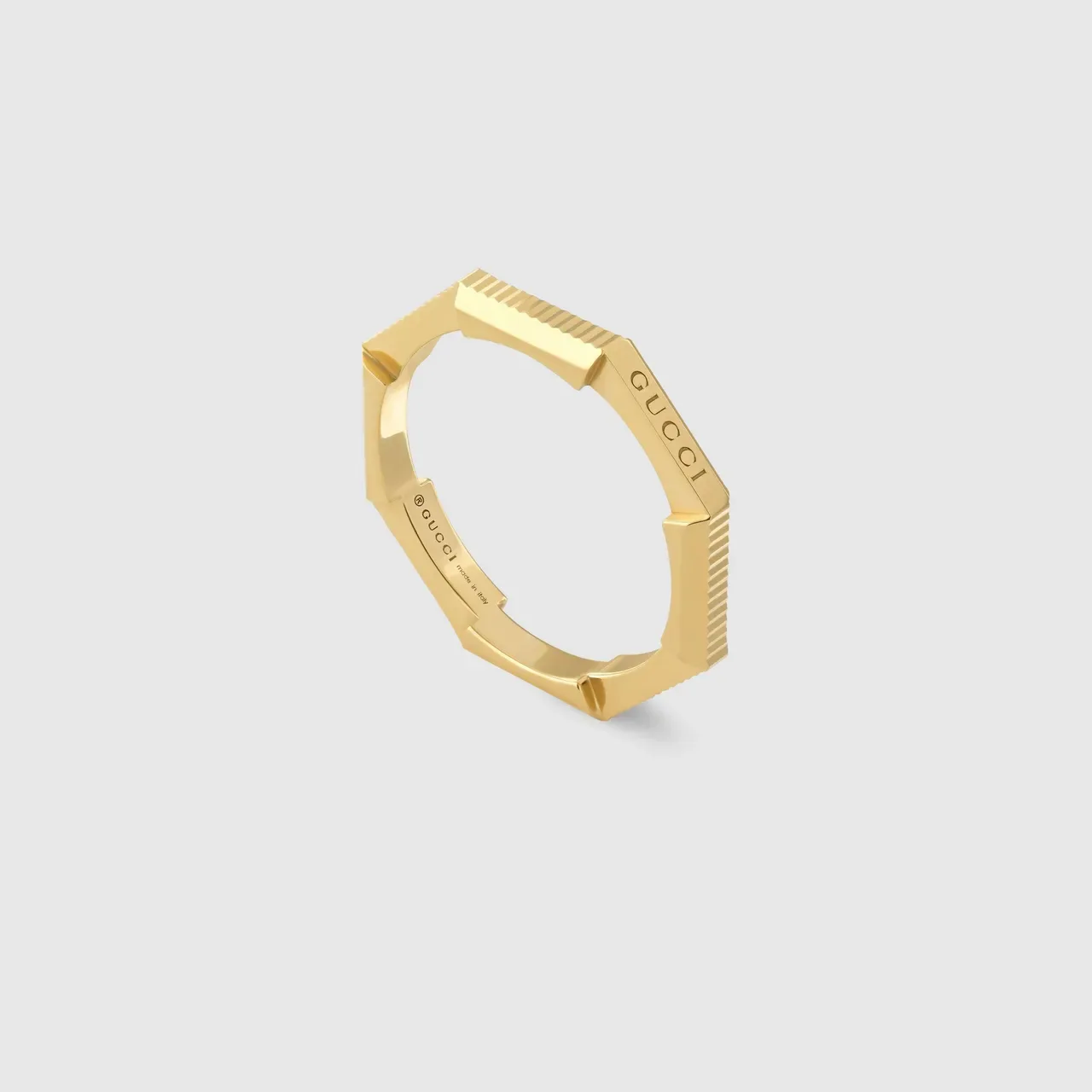 Gucci Screener Octagonal Gold-Tone Engraved Ring 1