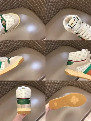 Gucci Screener Off-White Green Red Web حذاء رياضي أسلوب حياة عالي 6