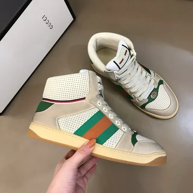 Gucci Screener Off-White Green Red Web حذاء رياضي أسلوب حياة عالي 7