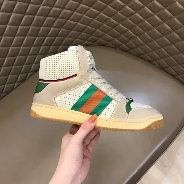 Gucci Screener Off-White Green Red Web حذاء رياضي أسلوب حياة عالي 9