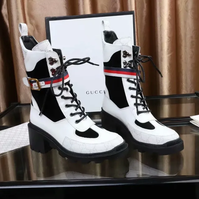 Gucci Screener Botas de tornozelo brancas e pretas GG Monogram 4