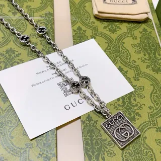 Gucci রুপো কালো অক্সাইজড চেইন পাথর অ্যাকসেন্ট নেকলেস