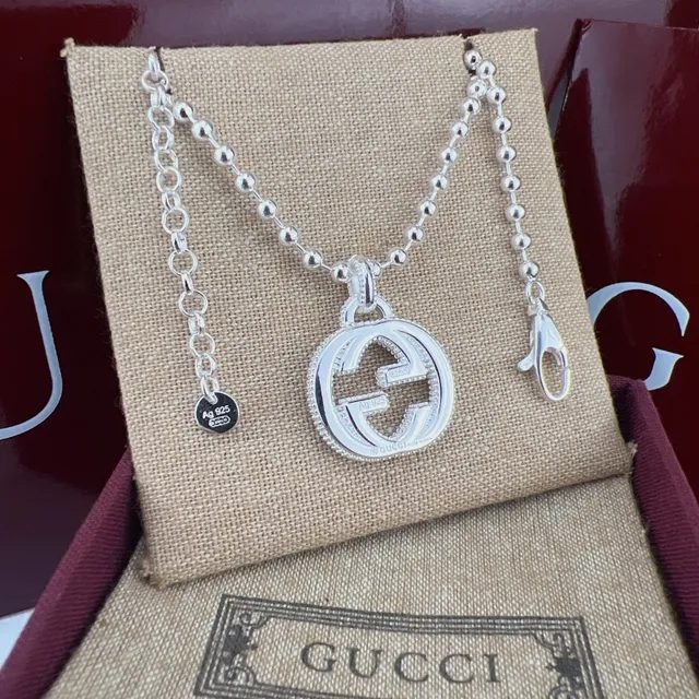 Gucci Silver Burgundy Beaded Ball Chain Interlocking G Pendant Bracelet 4