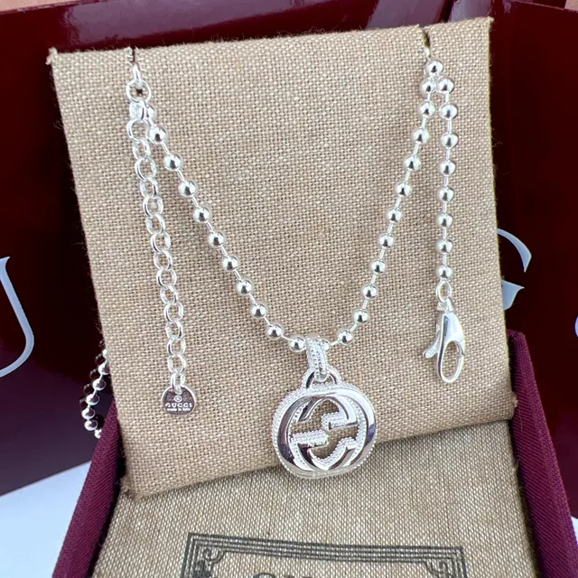 Gucci Silver Burgundy Beaded Ball Chain Interlocking G Pendant Bracelet 5