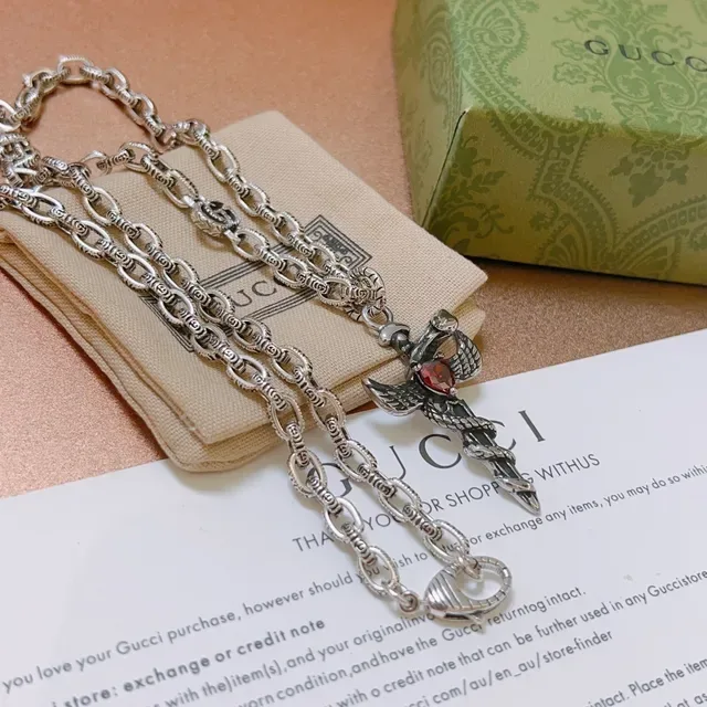 Gucci Argent Chaîne Maillée Poignard Ailé Collier 3