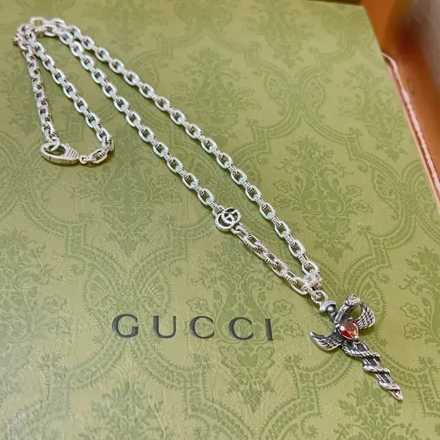 Gucci Argent Chaîne Maillée Poignard Ailé Collier 6