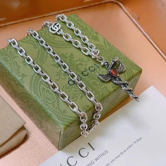 Gucci Argent Chaîne Maillée Poignard Ailé Collier 8