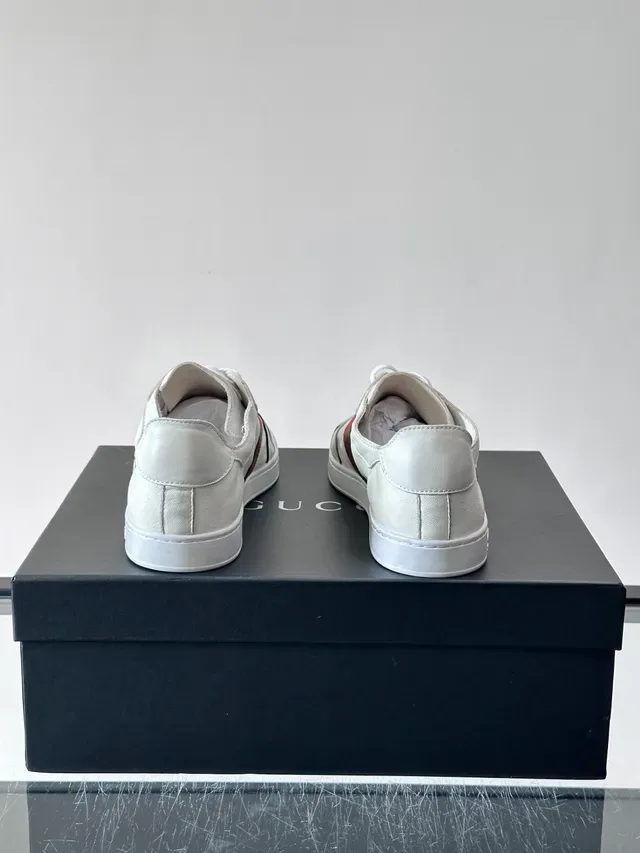 Gucci Silver Red Low-Top Leather Sneaker Web Stripe Side Panel Lifestyle Sneakers 3