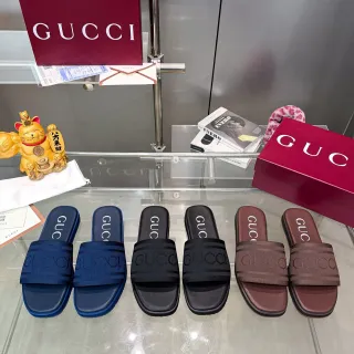 Gucci Slide Navy Marrón Correa Trenzada Debossed Logo Zapatillas