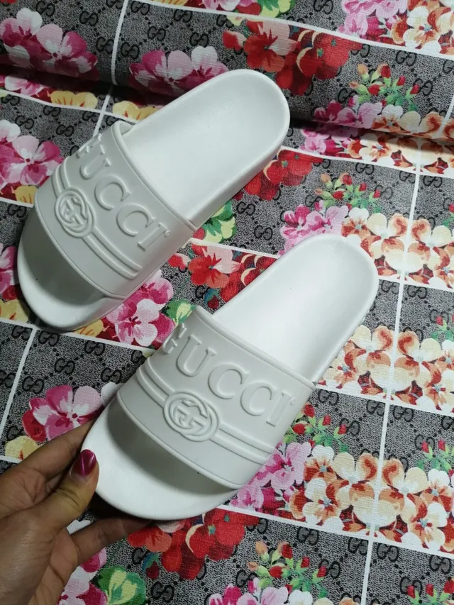 Gucci Slide White Molded Rubber Logo Strap Slippers 3