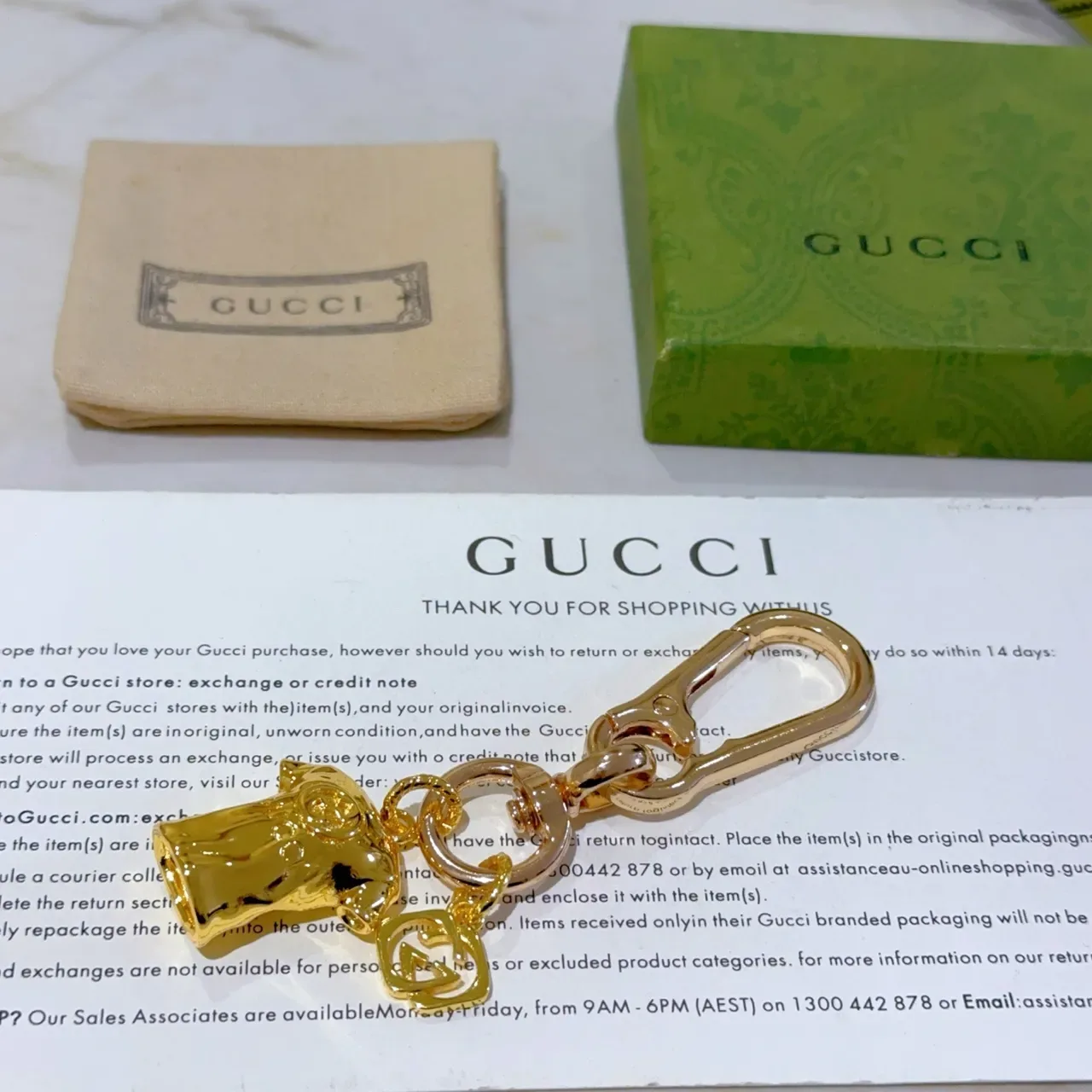 Porta-chaves com Encanto de Camiseta Gucci Ouro Verde Metal Polido Pulseira 2