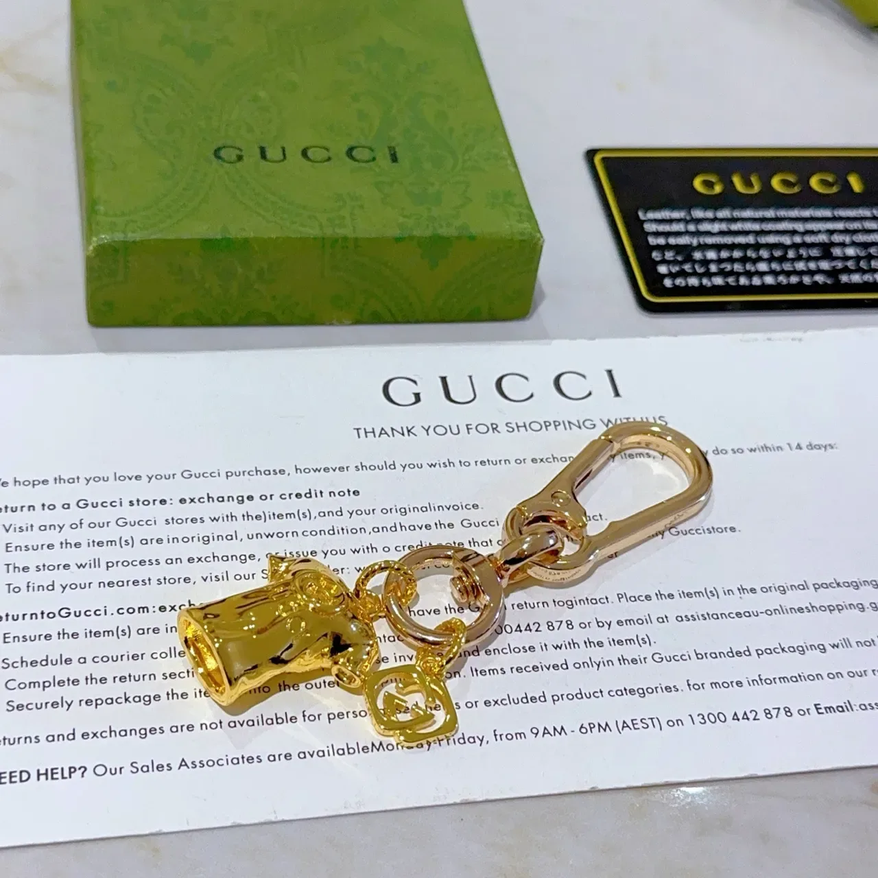 Porta-chaves com Encanto de Camiseta Gucci Ouro Verde Metal Polido Pulseira 4