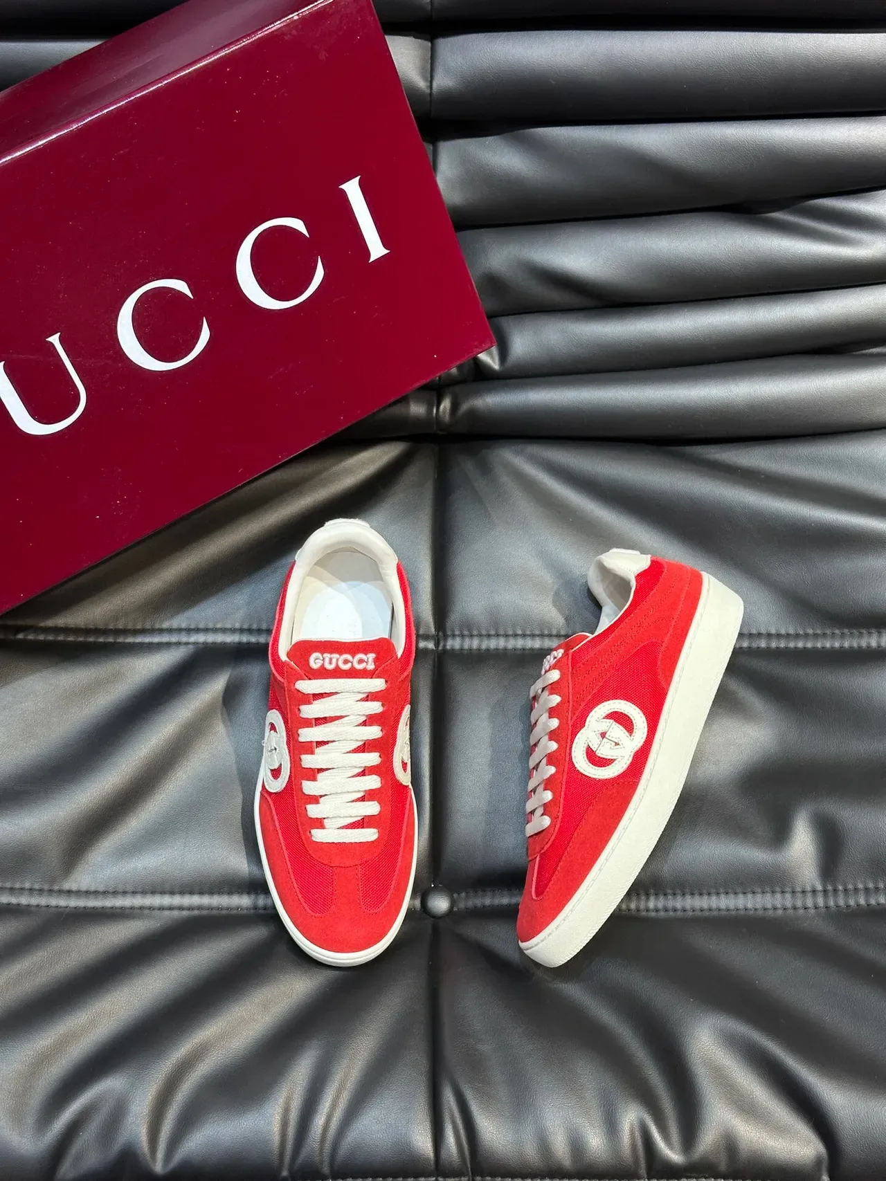 Gucci Tennis 1977 红白 麂皮网面 鞋带 生活方式运动鞋 2