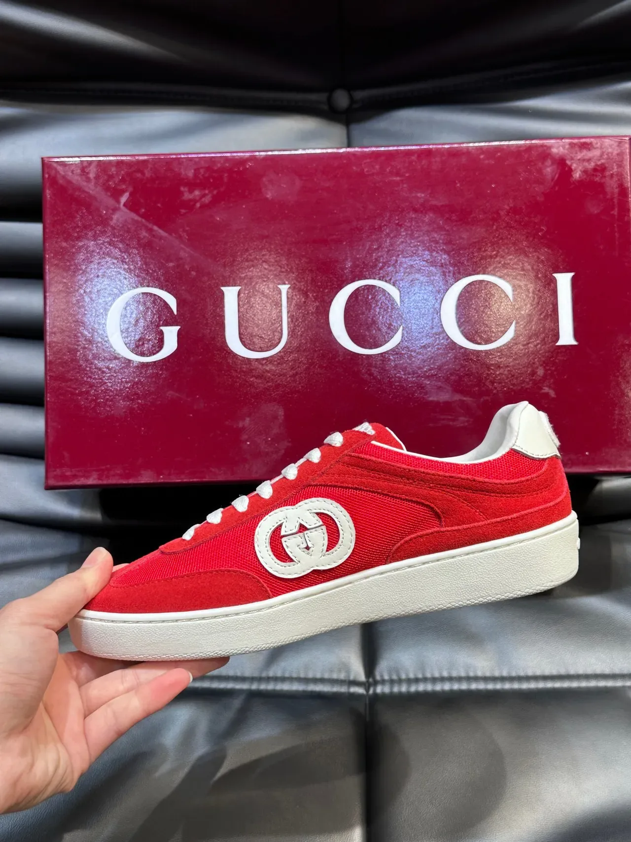 Gucci Tennis 1977 红白 麂皮网面 鞋带 生活方式运动鞋 5