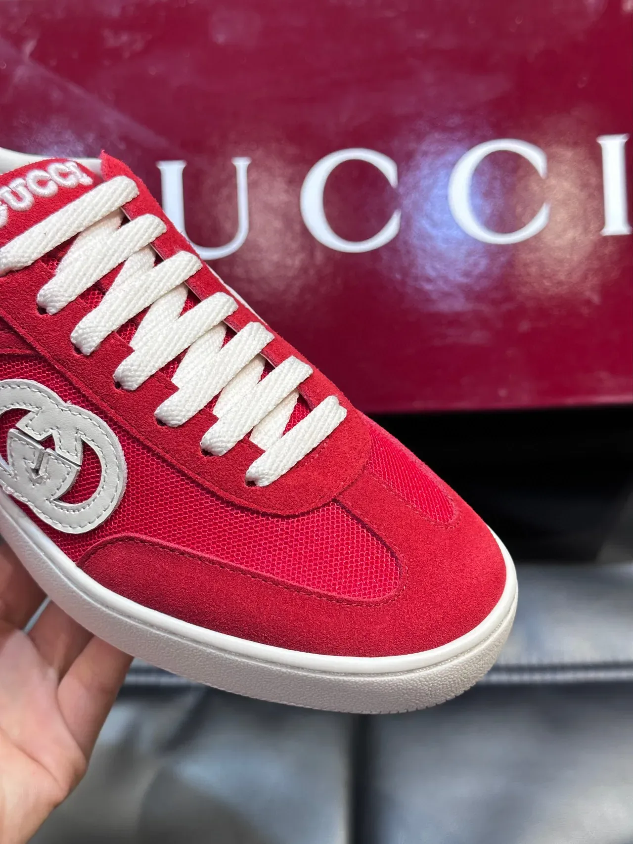 Gucci Tennis 1977 红白 麂皮网面 鞋带 生活方式运动鞋 8
