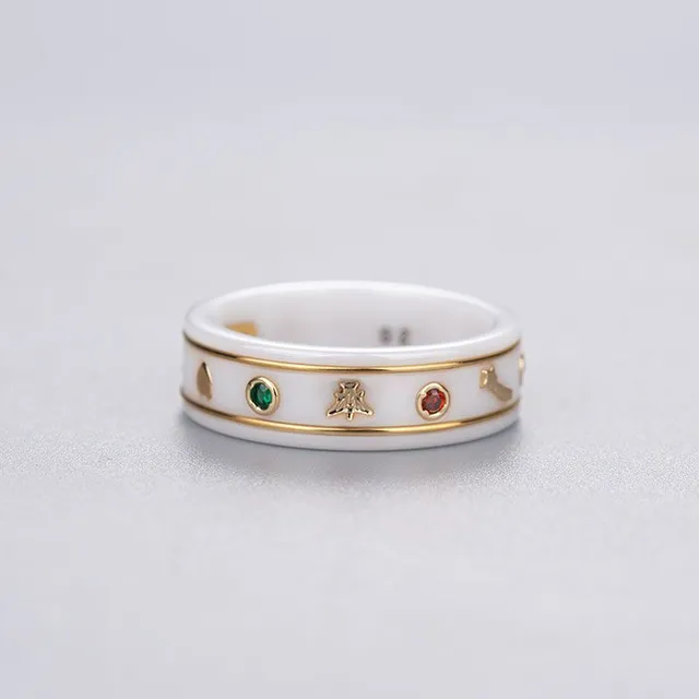 Gucci सफेद सोना सेरामिक अंगूठी 8