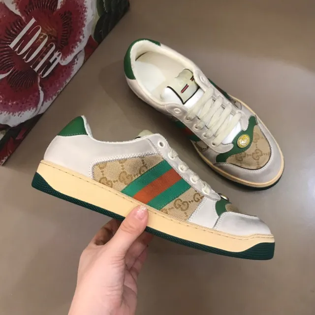 Gucci White Green Monogram Canvas Web Stripe Lifestyle Sneakers 7